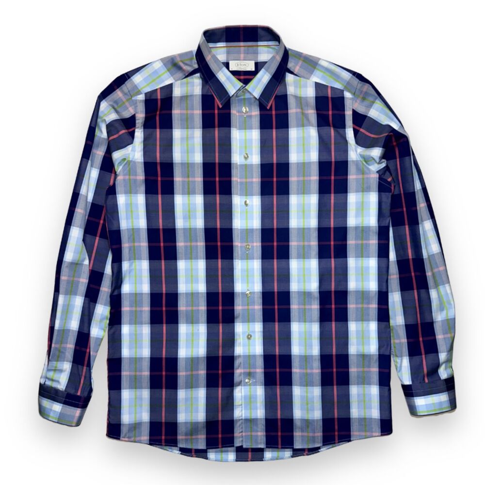 Eton Men's Contemporary Dress Shirt 41/16 Sz TL *TALL Large Multi Color Check